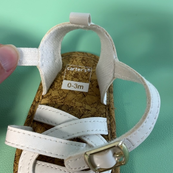 Carter’s White Baby Velcro Strapped Sandal, Baby Size 0-3 month, Baby First Shoe - Picture 6 of 7
